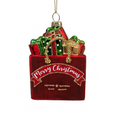 Χριστουγεννιάτικo Γυάλινo Δωράκι με Επιγραφή Κόκκινο (11cm)